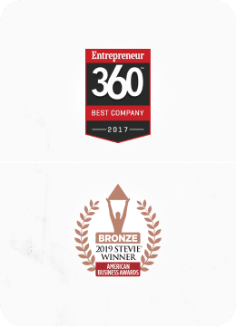 Badges of Entrepreneur 360 Best Company 2017 and American Business Awards Bronze Badge