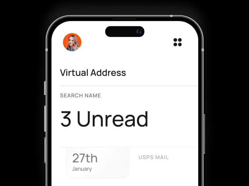 iPhone screen showing a virtual address online service interface